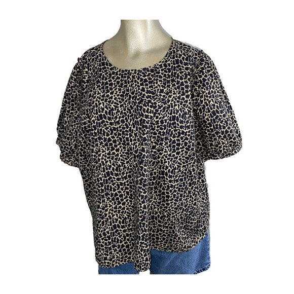 J CREW Size 2X Women Puff Sleeve Animal Print Top Blouse - Picture 1 of 9